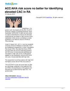 Framingham Risk Score / Rheumatoid arthritis / American College of Cardiology / Anatomy / Health / Heart