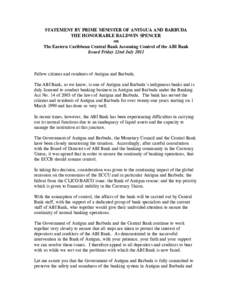 STATEMENT BY PRIME MINISTER OF ANTIGUA AND BARBUDA