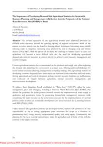 SESSION 11.3: New Domains and Dimensions - Input  The Importance of Developing Demand-Side Agricultural Statistics for Sustainable Resource Planning and Management: A Reflection from the Perspective of the National Water