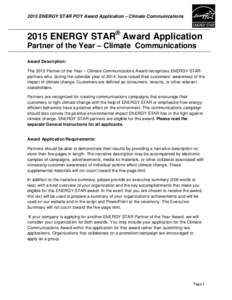 2015 ENERGY STAR Awards General Instructions for Partner of the Year - Climate Communications