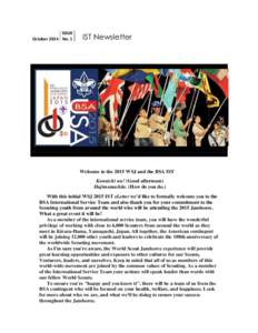 ISSUE October 2014 No. 1 IST Newsletter  Welcome to the 2015 WSJ and the BSA IST