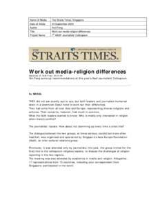 Name of Media  The Straits Times, Singapore Date of Article