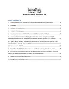 Summary Minutes SACATM Meeting June 16-17, 2011 Arlington Hilton, Arlington, VA  Table of Contents