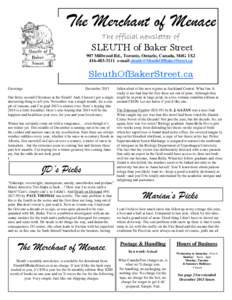 The Merchant of Menace The official newsletter of SLEUTH of Baker Street 907 Millwood Rd., Toronto, Ontario, Canada, M4G 1X2[removed]e-mail [removed]