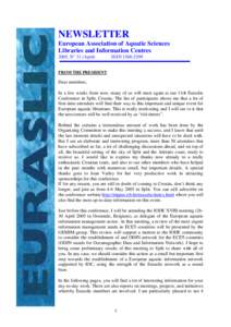 NEWSLETTER European Association of Aquatic Sciences Libraries and Information Centres 2005, N° 31 (April)  ISSN[removed]