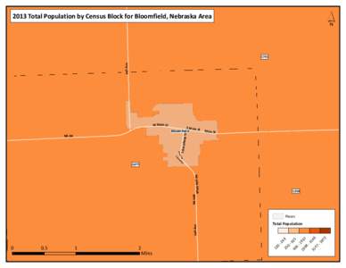 ´  2013 Total Population by Census Block for Bloomfield, Nebraska Area 543 Ave