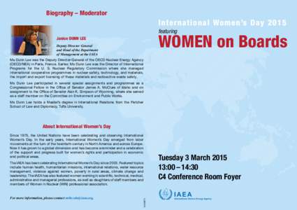 Biography – Moderator  International Women’s Day 2015 featuring  WOMEN on Boards