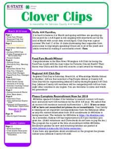 Clover Clips A newsletter for Johnson County 4-H families. March 2018 Issue Page 1  Food Fare Winner