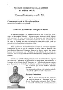 1  Académie des Sciences, Belles-Lettres et Arts de Savoie Séance académique du 21 novembre 2015