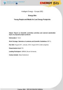 Intelligent Energy – Europe (IEE) Energy Bits Young People and Media for Low Energy Footprints Object: Report on Scientific committee activities and external stakeholder input on proposed project products