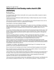 Posted on Sun, Sep. 08, 2013  Hard work on a hot Sunday marks church’s 25th anniversary By ERIC ADLER The Kansas City Star