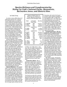 Utah Native Plant Society  Species Richness and Complementarity: Sizing Up Utah’s National Parks, Monuments, Recreation Areas, and Historic Sites By Walter Fertig