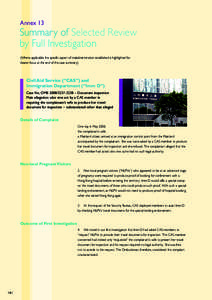 Annex 13  Summary of Selected Review by Full Investigation (Where applicable, the specific aspect of maladministration established is highlighted for clearer focus at the end of the case summary)