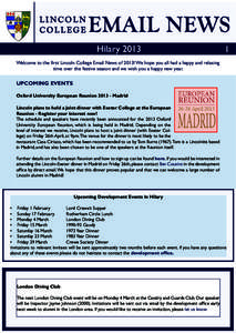 LINCOLN COLLEGE EMAIL NEWS Hilary 2013