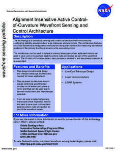 wavefront sensing portfolio  National Aeronautics and Space Administration Alignment Insensitive Active Controlof-Curvature Wavefront Sensing and Control Architecture