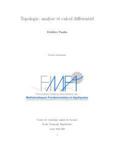 Topologie, analyse et calcul différentiel Frédéric Paulin