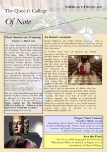 Bulletin no. 8: FebruaryThe Queen’s College Of Note Choir Association Evensong