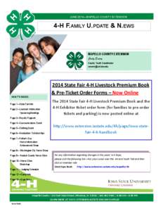 JUNE 2014—WAPELLO COUNTY EXTENSION  4-H F.AMILY U.PDATE & N.EWS WAPELLO COUNTY EXTENSION Cindy Emery