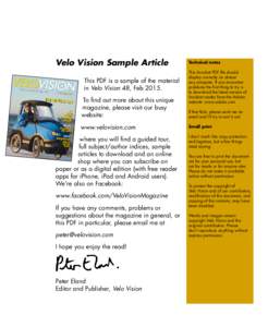 Velo Vision Sample Article The unc onv ent ion al cyc ling ma gaz ine