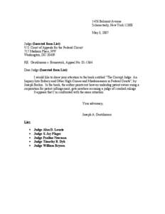 1456 Belmont Avenue Schenectady, New York[removed]May 3, 2007 Judge (Inserted from List) U.S. Court of Appeals for the Federal Circuit 717 Madison Place, NW