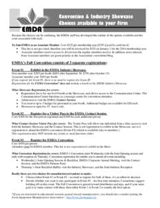 Convention & Industry Showcase Choices available to your firm Because the choices can be confusing, the EMDA staff has developed this outline of the options available and the costs associated with each. To Join EMDA as a