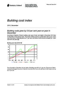 Prices and Costs[removed]Building cost index 2013, December  Building costs grew by 0.8 per cent year-on-year in