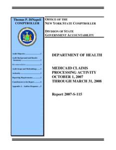 Thomas P. DiNapoli COMPTROLLER OFFICE OF THE NEW YORK STATE COMPTROLLER DIVISION OF STATE