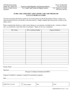 NC DHSR HCPR:  Faculty Removal Form