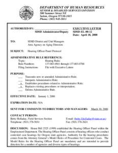 DEPARTMENT OF HUMAN RESOURCES SENIOR & DISABLED SERVICES DIVISION 500 Summer Street NE Salem, Oregon[removed]Phone: ([removed]