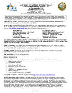 CALIFORNIA DEPARTMENT OF PUBLIC HEALTH NURSE CONSULTANT III (SPECIALIST) OPEN EXAMINATION CONTINUOUS TESTING TJ20[removed]3H1AC