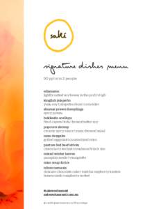 signature dishes menu 90 pp | min 2 people edamame lightly salted soy beans in the pod (v) (gf) kingfish jalapeño