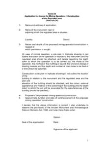 Form VII Application for licence for Mining Operation / Construction within Regulated area (Vide rule[removed]-