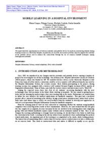 Maria Cinque, Filippo Cacace, Michele Crudele, Giulio Iannello and Massimo Bernaschi Mobile Learning in a Hospital Environment Proceedings of Mobile Learning 2005, Malta, 28-30 June, 2005 Copia esclusivamente ad uso pers