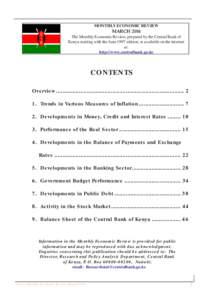 MONTHLY ECONOMIC REVIEW  MARCH 2014 The Monthly Economic Review, prepared by the Central Bank of Kenya starting with the June 1997 edition, is available on the internet at:
