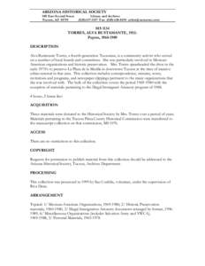 ARIZONA HISTORICAL SOCIETY 949 East Second Street Tucson, AZ[removed]Library and Archives[removed]Fax: ([removed]removed]