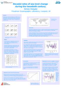 Decadal rates of sea level change during the twentieth century. Simon Holgate Proudman Oceanographic Laboratory, Liverpool, UK Abstract: Decadal rates of sea level change over the 20th century