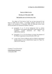 LC Paper No. CB[removed])  Panel on Public Service Meeting on 15 December 2008 Information note on Civil Service Code The subject of 