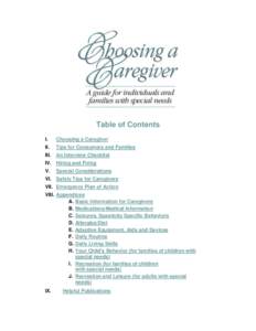 Table of Contents I. Choosing a Caregiver  II.