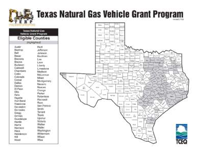 Texas Natural Gas Vehicle Grant Program Map of Eligible Counties