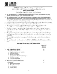 NCEES Principles and Practice of Engineering Examination MECHANICAL BREADTH and HVAC and REFRIGERATION DEPTH Exam Specifications Effective Beginning with the October 2008 Examinations