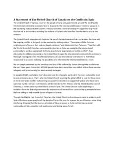 A Statement of The United Church of Canada on the Conflict in Syria