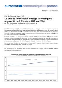 maiPrix de l’énergie dans l’UE Le prix de l’électricité à usage domestique a augmenté de 2,9% dans l’UE en 2014