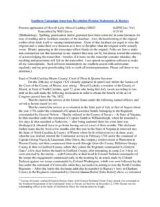 Southern Campaign American Revolution Pension Statements & Rosters Pension application of Howell Lesly (Howel Lashley) S8825 fn20NC[sic, VA] Transcribed by Will Graves[removed]Methodology: Spelling, punctuation and/or g