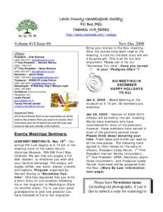 Lewis County Genealogical Society PO Box 782 Chehalis WAhttp://www.rootsweb.com/~walcgs  Volume #18 Issue #6