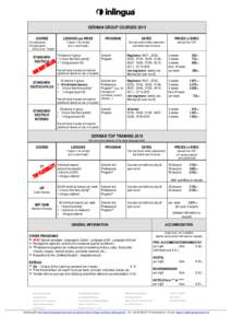 GERMAN GROUP COURSES 2015 COURSE LESSONS per WEEK  3-6 participants,