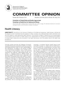 The American College of Obstetricians and Gynecologists WOMEN’S HEALTH CARE PHYSICIANS COMMITTEE OPINION Number 585 • February 2014