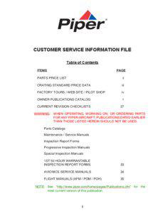 CUSTOMER SERVICE INFORMATION FILE Table of Contents