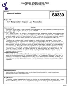 CALIFORNIA STATE SCIENCE FAIR 2014 PROJECT SUMMARY Name(s)  Alexander Woodside