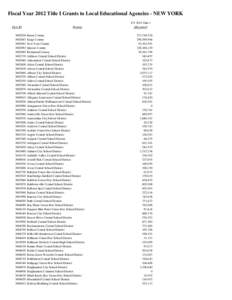 Fiscal Year 2012 Title I Grants to Local Educational Agencies - NEW YORK LEA ID[removed][removed]