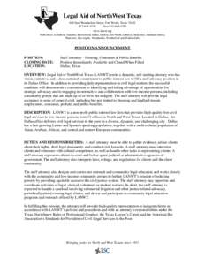 Legal Aid of NorthWest Texas 600 East Weatherford Street, Fort Worth, Texas[removed]4740 (fax[removed]www.lanwt.org With offices in Abilene, Amarillo, Brownwood, Dallas, Denton, Fort Worth, Lubbock, McKinney,